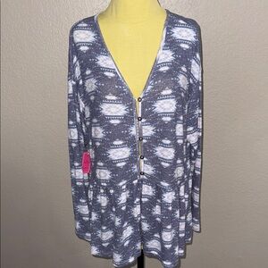 Simply Southern Patterned Button-Up Tunic Shirt - NWT - MSRP $38